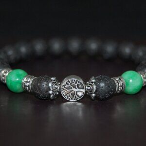 Tree of Life Bracelet,Lava Bracelet,Lave and Jade Beaded Bracelet